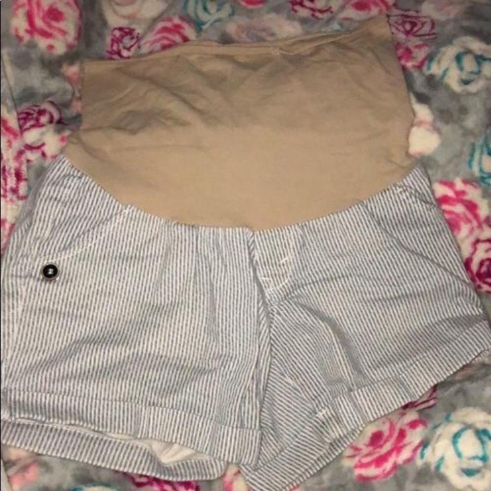 Blue and white maternity shorts